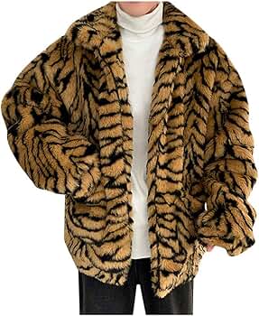 Sdeycui Faux Fur Leopard Coat for Men Winter Warm Furry